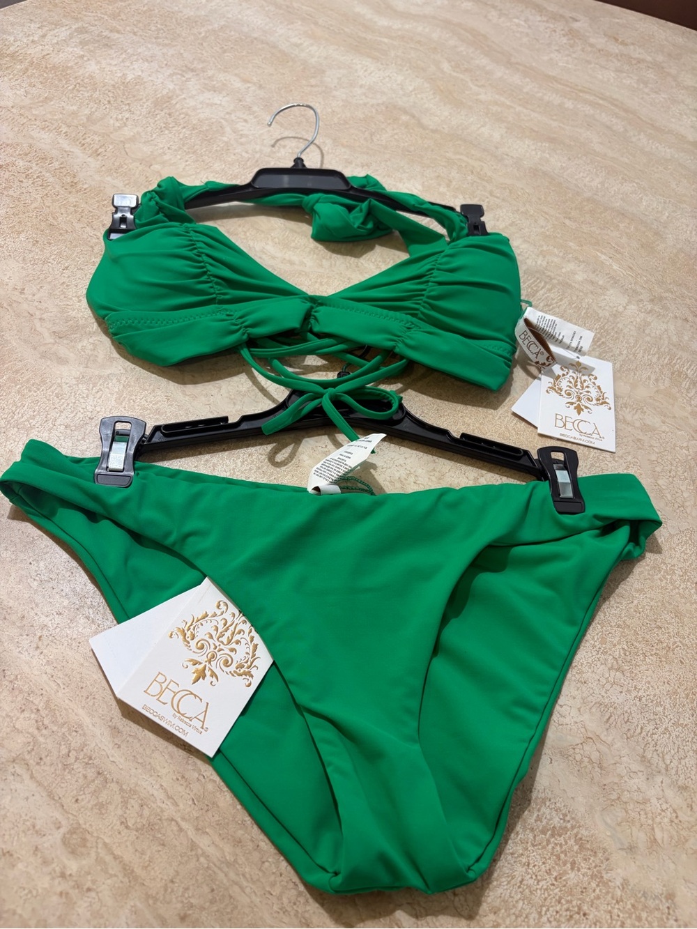 BECCA Green Tie-Front Halter Bikini Two-Piece